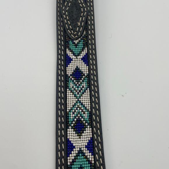 Ranger Belt Company Western Beaded Leather Belt Silver Buckle 30 S - Picture 3 of 7